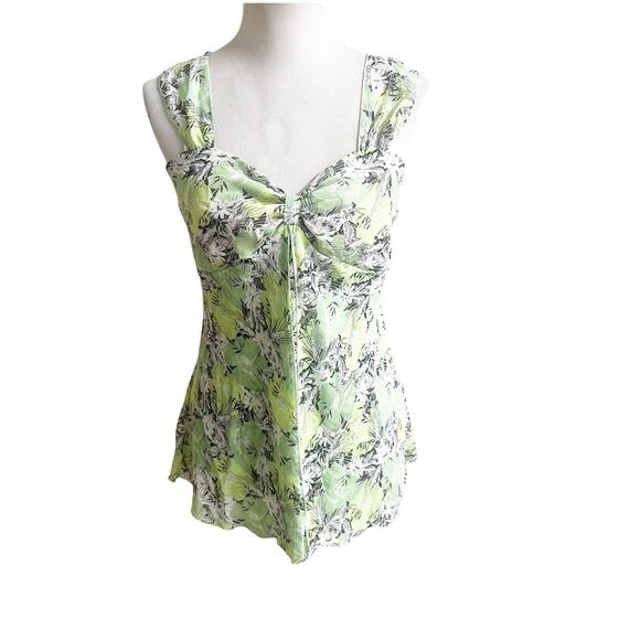 JKLA California Women’s Y2K Tank Chiffon Size Large Green White Sweetheart Neck - Picture 1 of 14